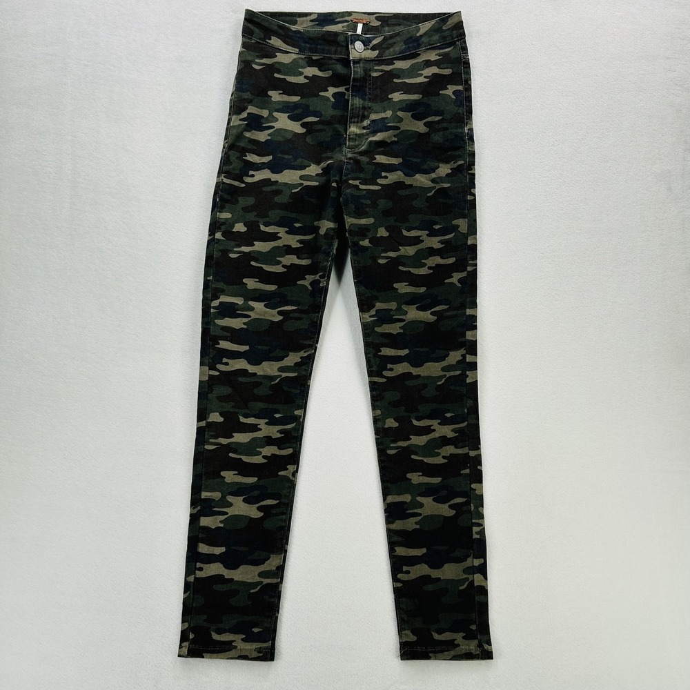 Free People Jeans Womens 25 Green Camouflage High Rise Skinny Stretch Denim